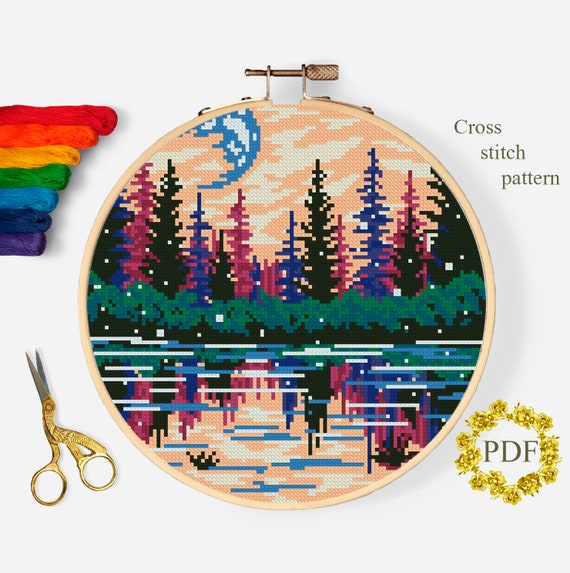 Landscape Modern Cross Stitch Pattern PDF River Counted Cross | Etsy