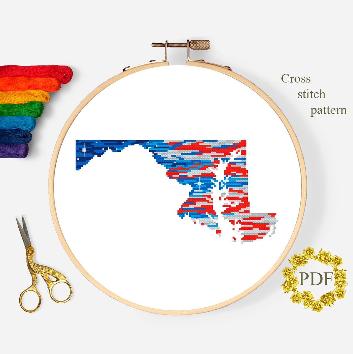 Maryland State Modern Cross Stitch Pattern USA Flag Counted Etsy