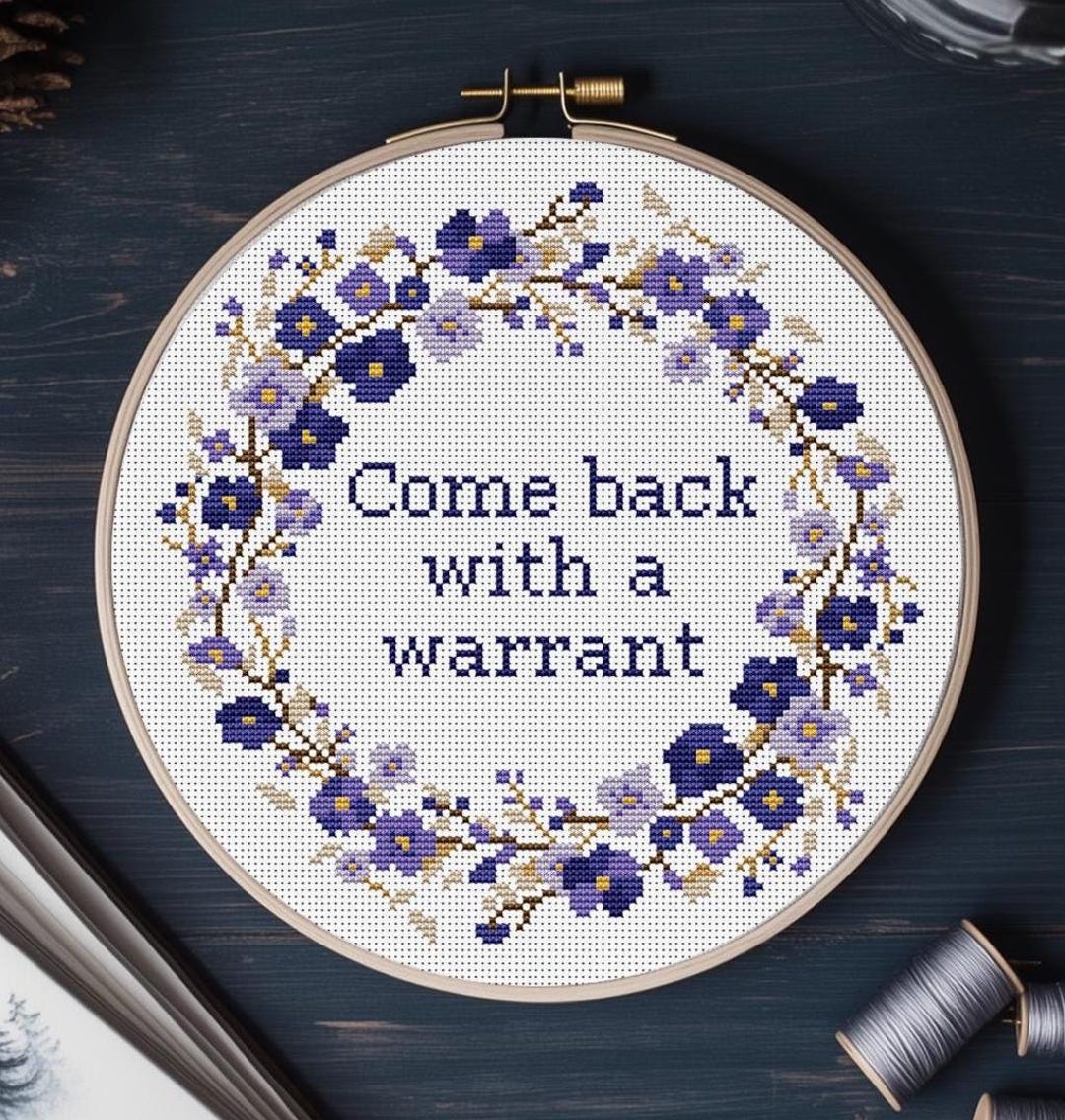 令状を持って戻ってくるクロスステッチパターンPDF花皮肉な破壊的な引用チャート皮肉な刺繍面白い下品な花輪 - Etsy 日本, image size:1080x1136