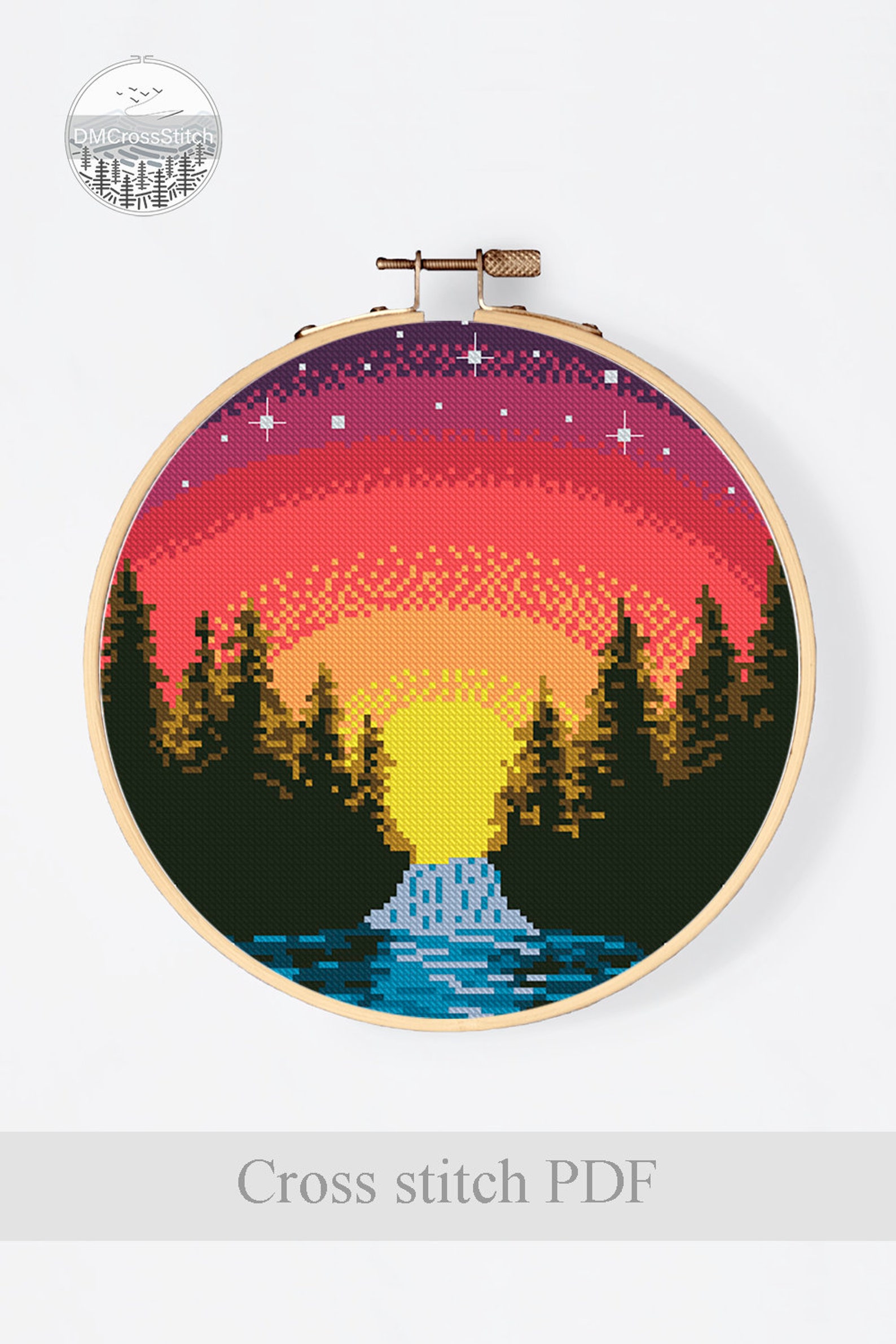 Landscape Modern Cross Stitch Pattern PDF, Sunset Counted Cross Stitch ...