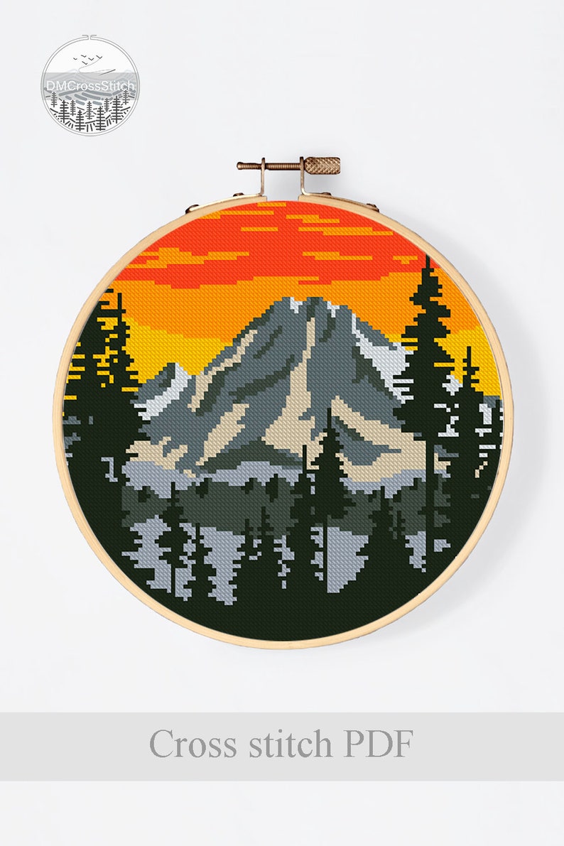 Landscape Modern Cross Stitch Pattern PDF, Mountains Counted Cross ...