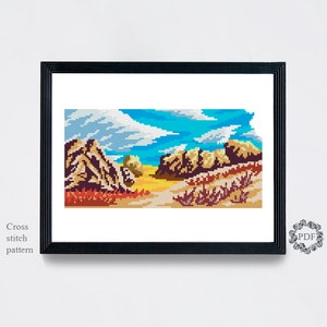 Kansas State Karte moderne Kreuzstichvorlage PDF, Landschaft Kreuzstichvorlage, Natur, Rocky Hills, Stickerei, digitaler Download