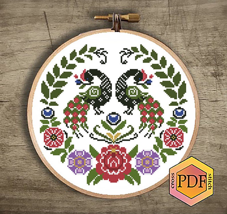 Folk Art Cross Stitch Pattern Modern Flower Cross Stitch Etsy