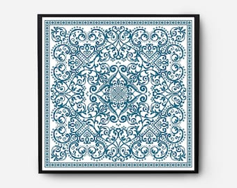 Monochromatic Sampler Cross Stitch Pattern PDF, Floral Folk Modern Counted Cross Stitch Chart, Pillow, Embroidery Antique, Instant Download