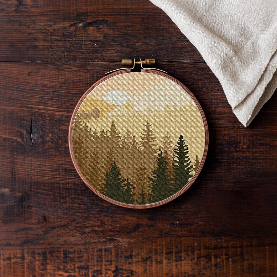 Landscape Modern Cross Stitch Pattern PDF, Forest Counted Cross Stitch ...