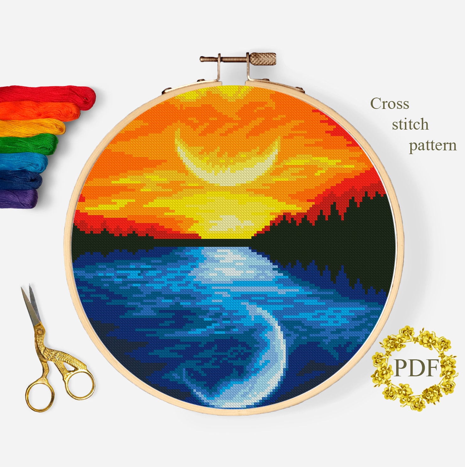 Kits & How To Patterns & Tutorials Counted Cross Stitch Chart Art Landscape Modern sampler PDF