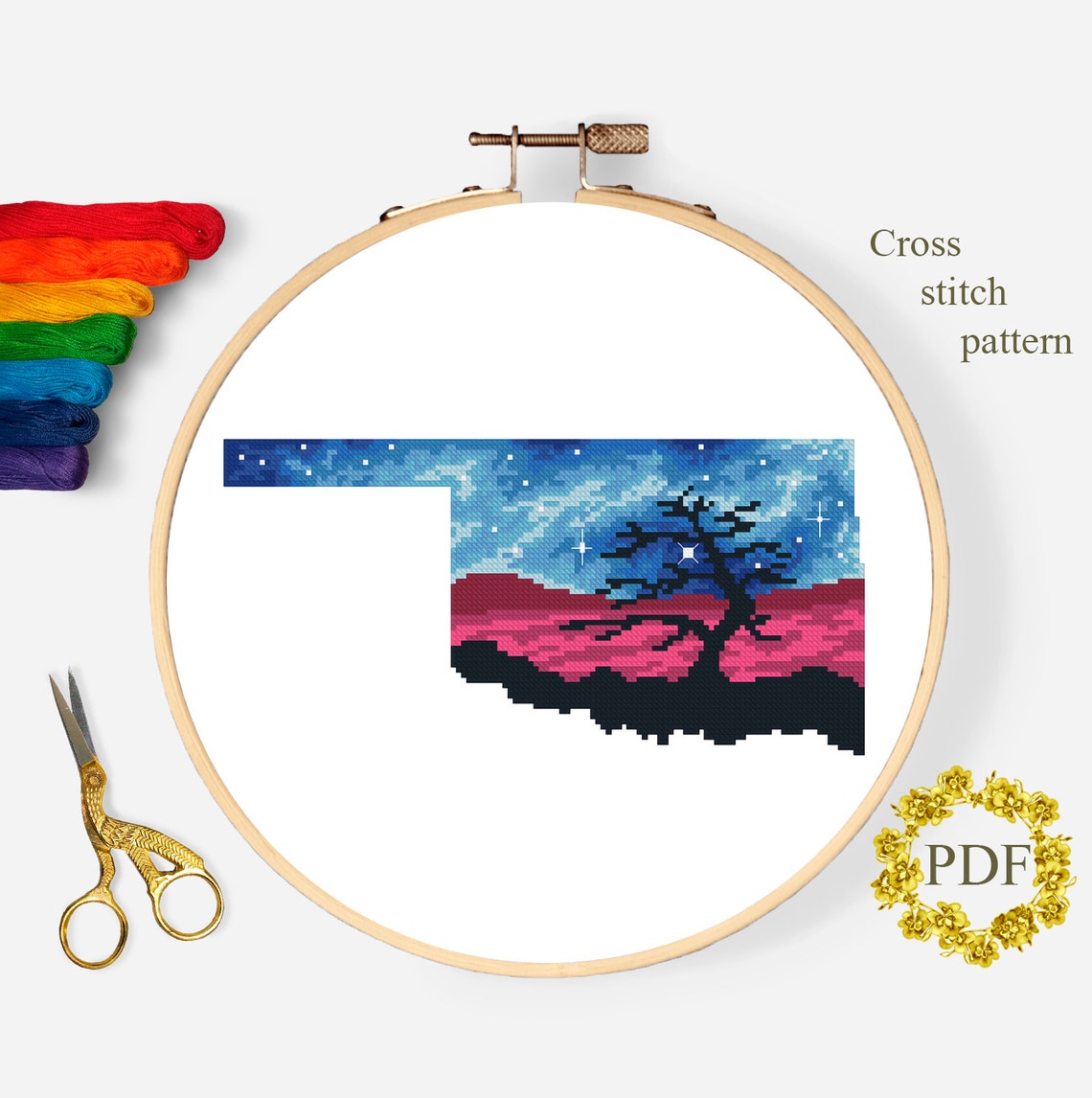 Oklahoma State Modern Cross Stitch Pattern PDF American Etsy