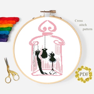 Bottle Perfume Modern Cross Stitch Pattern PDF, Watercolor Dress Counted Cross Stitch Chart, Retro, Vintage, Embroidery, Digital Download