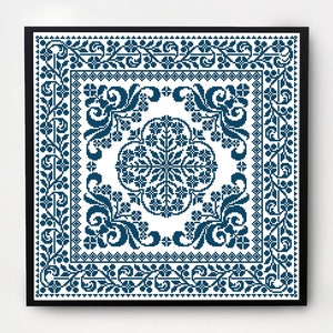 Monochromatic Sampler Cross Stitch Pattern PDF, Floral Folk Modern Counted Cross Stitch Chart, Pillow, Embroidery Antique, Instant Download