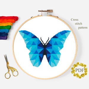 Butterfly Modern Cross Stitch Pattern PDF, Insect Counted Cross Stitch Chart, Nature, Animal, Geometric Embroidery, Hoop, Digital Download