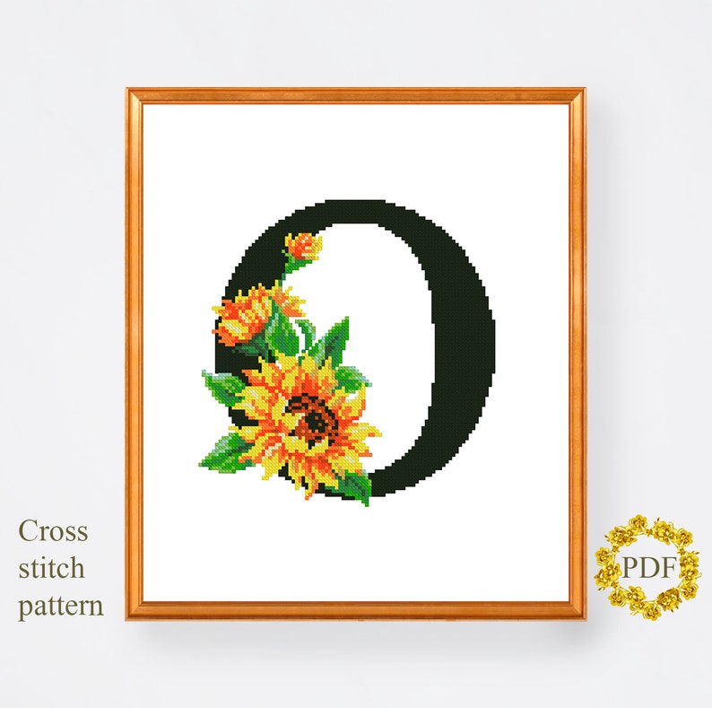 Letter O Modern Cross Stitch Pattern PDF, Floral Monogram Counted Cross ...