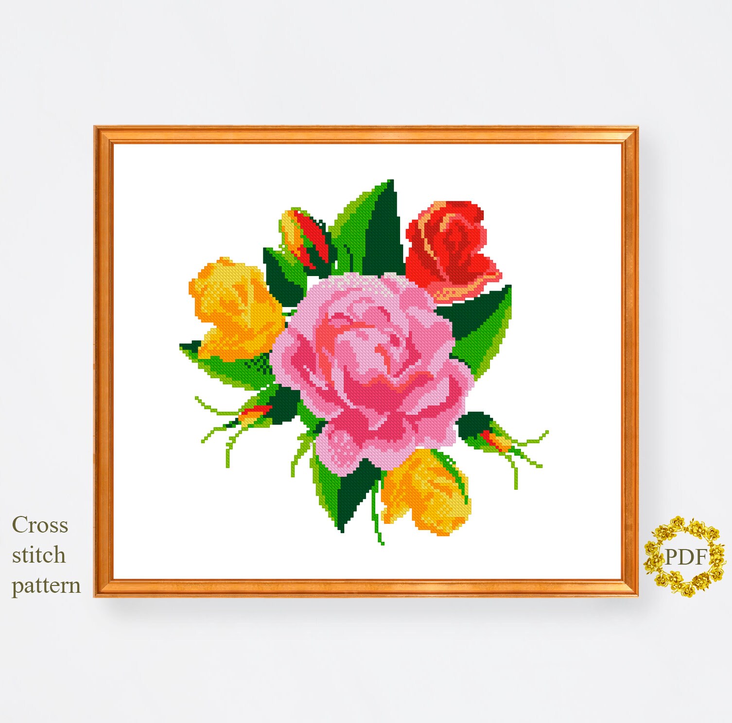 Roses Modern Cross Stitch Pattern PDF, Flowers Counted Cross Stitch ...