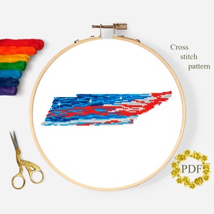 Tennessee State Modern point de croix motif PDF, carte des États-Unis, compté tableau de point de croix, drapeau américain, broderie patriotique, téléchargement numérique