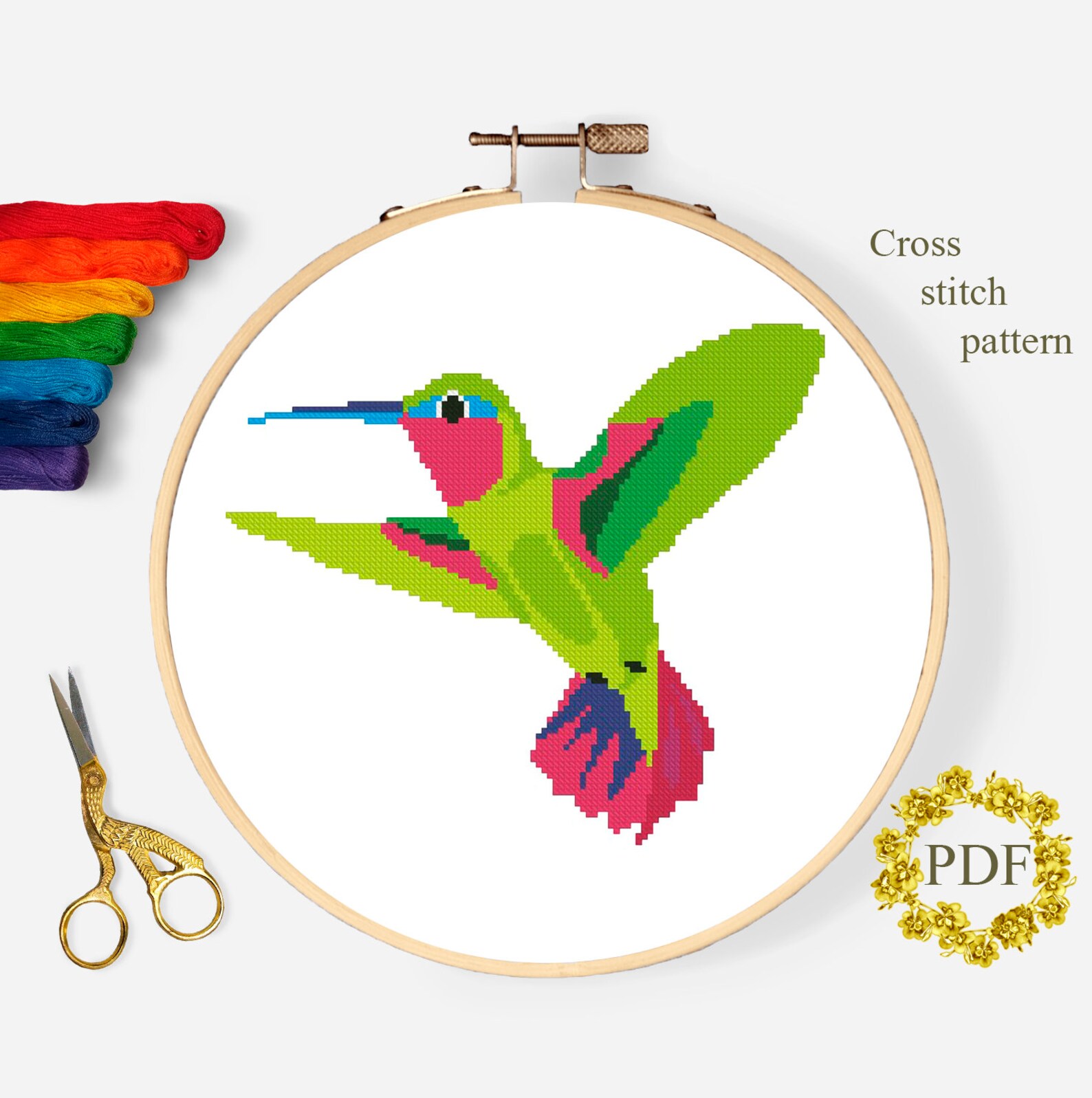 Hummingbird Modern Cross Stitch Pattern Bird Counted Cross Etsy