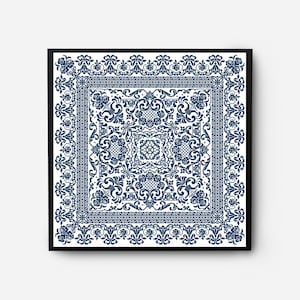 Folk Sampler Modern Cross Stitch Pattern PDF, Monochromatic Flowers Counted Cross Stitch Chart, Pillow, Carpet Embroidery, Digital Download