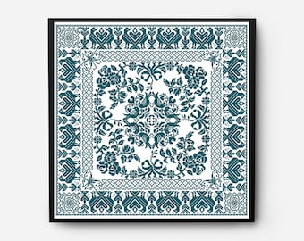 Floral Sampler Cross Stitch Pattern Modern, Monochrome Folk Cross Stitch Pattern PDF, Flowers, Pillow, Embroidery Vintage, Digital Download