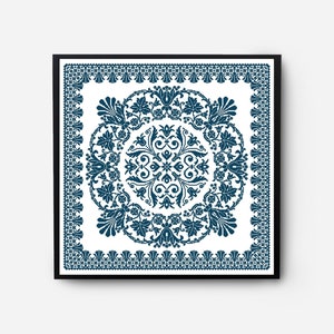 Monochromatic Sampler Cross Stitch Pattern PDF, Floral Folk Modern Counted Cross Stitch Chart, Pillow, Embroidery Antique, Instant Download