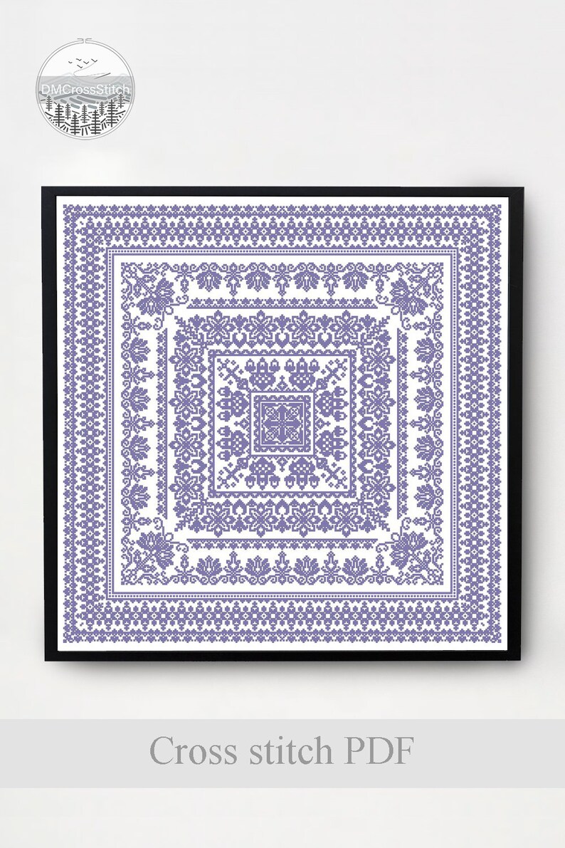 Monochromatic Sampler Cross Stitch Pattern PDF, Floral Folk Modern Counted Cross Stitch Chart, Pillow, Embroidery Antique, Instant Download image 4
