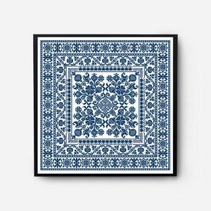 Monochromatic Sampler Cross Stitch Pattern PDF, Floral Folk Modern Counted Cross Stitch Chart, Pillow, Embroidery Antique, Instant Download