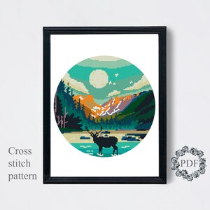 Set Mountain Landscape Modern Cross Stitch Pattern PDF, Nature Counted ...