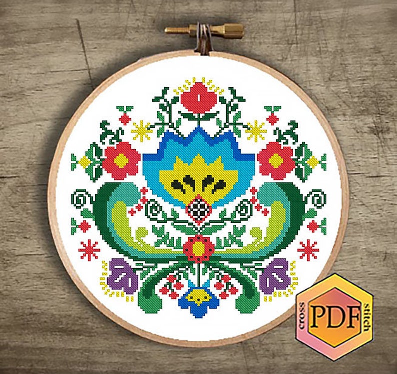 Polish Folk Art Modern Cross Stitch Pattern Flowers Counted Etsy