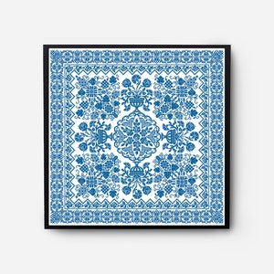 Folk Sampler Modern Cross Stitch Pattern PDF, Monochromatic Flowers Counted Cross Stitch Chart, Pillow, Carpet Embroidery, Digital Download