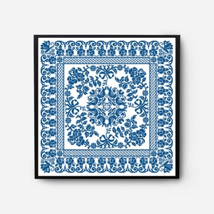 Floral Sampler Cross Stitch Pattern Modern, Monochrome Folk Cross Stitch Pattern PDF, Flowers, Pillow, Embroidery Vintage, Digital Download