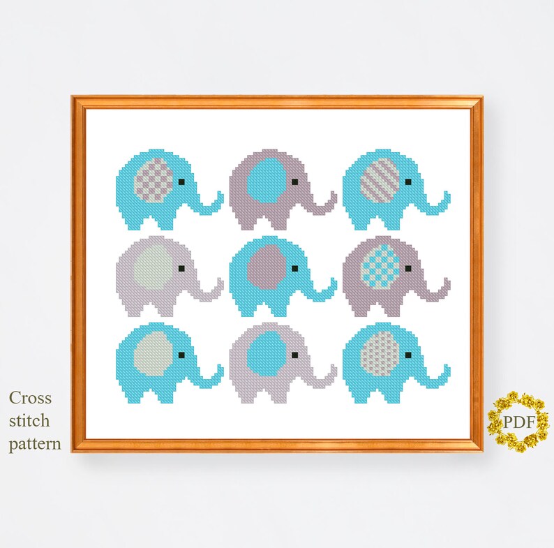 Elephants Modern Cross Stitch Pattern PDF Cute Animals Etsy