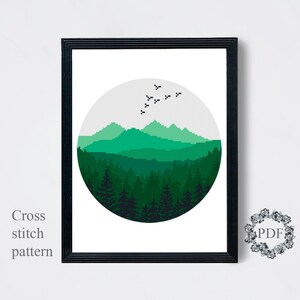Mountain Landscape Modern Cross Stitch Pattern PDF, Forest Counted ...