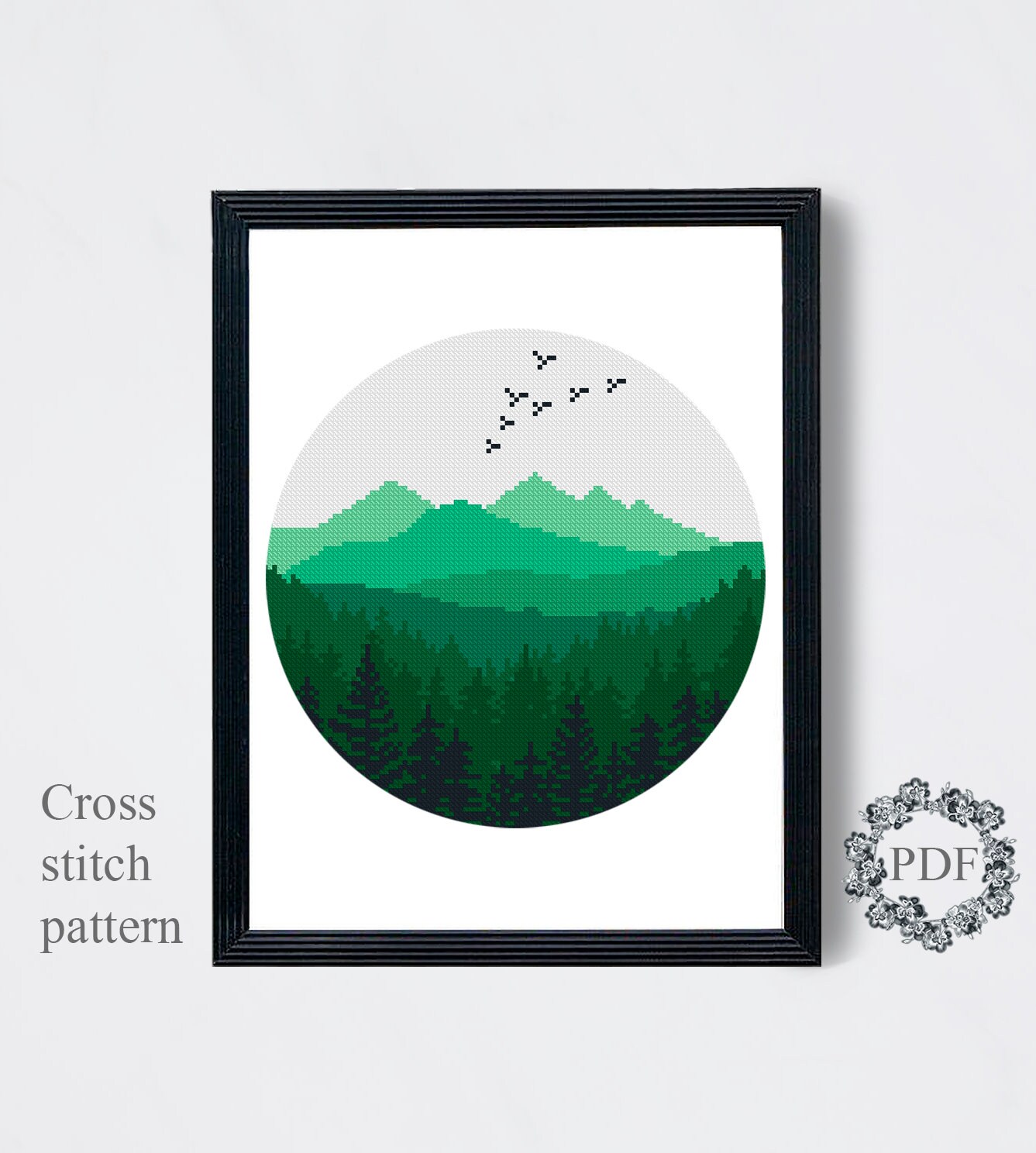 Mountain Landscape Modern Cross Stitch Pattern PDF, Forest Counted ...