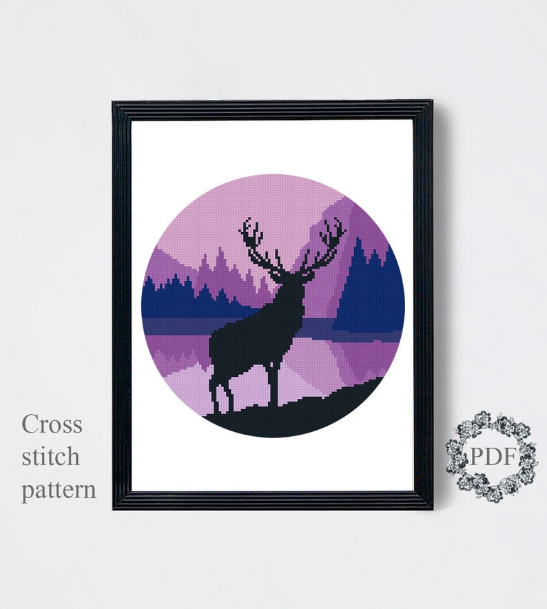 Deer Silhouette Modern Cross Stitch Pattern PDF Landscape | Etsy