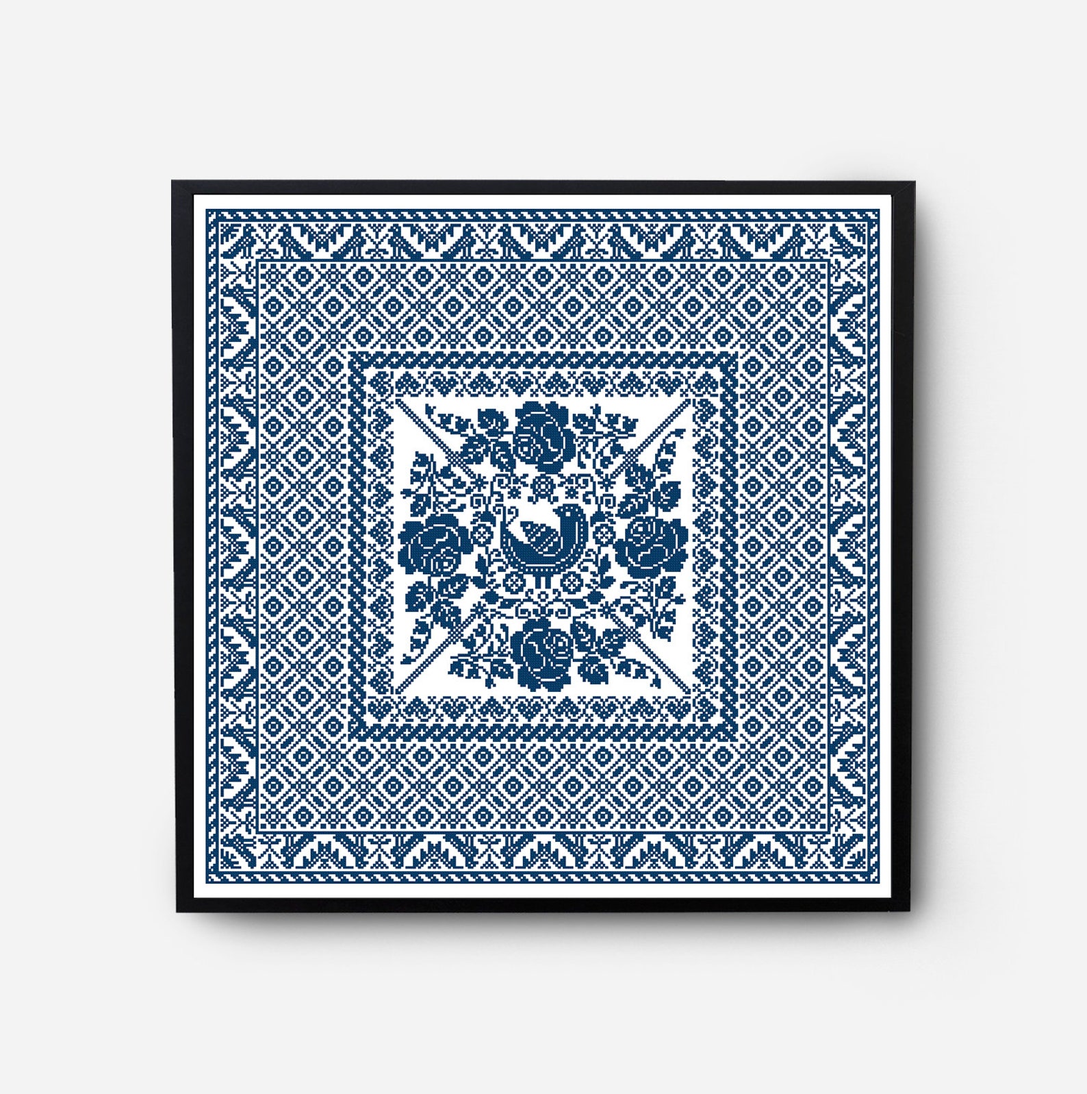 Folk Sampler Modern Cross Stitch Pattern PDF Monochromatic Etsy