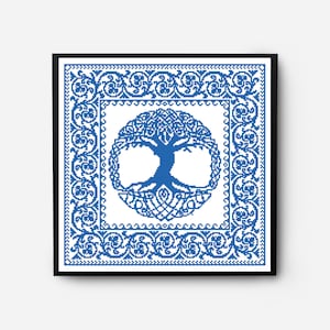 Sampler Tree of Life Cross Stitch Pattern Modern, Monochrome Cross Stitch Pattern PDF, Floral, Pillow, Embroidery Vintage, Digital Download