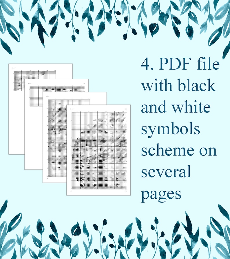 Pu&ograve; includere: Schema di punto croce in bianco e nero su pi&ugrave; pagine in un file PDF.