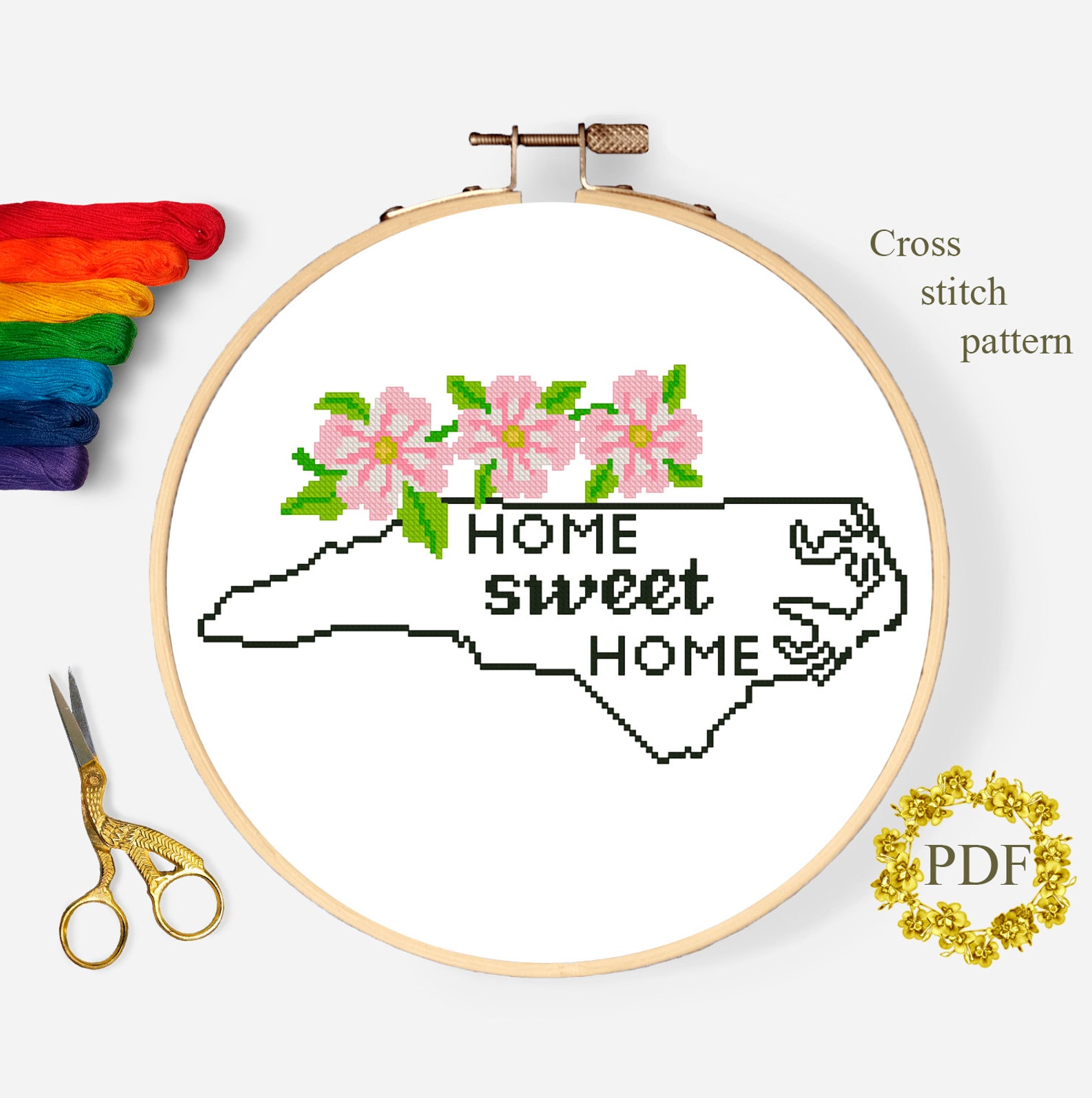 North Carolina State Modern Cross Stitch Pattern PDF USA Map Etsy