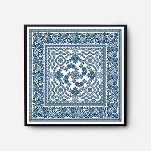 Folk Sampler Modern Cross Stitch Pattern PDF, Monochromatic Flowers Counted Cross Stitch Chart, Pillow, Carpet Embroidery, Digital Download