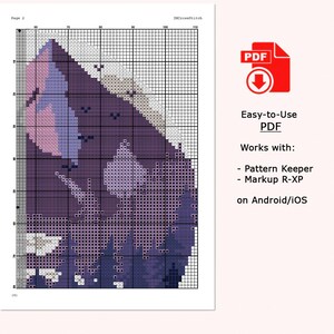 Mountains Modern Cross Stitch Pattern PDF, Lavender Landscape Counted Cross Stitch Chart, Nature, Forest, Hoop Embroidery, Digital Download image 5