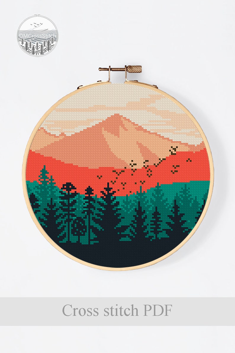 Landscape Modern Cross Stitch Pattern PDF, Mountains Counted Cross ...