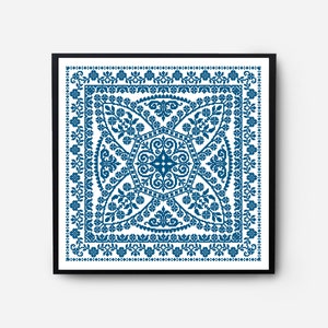 Monochromatic Sampler Cross Stitch Pattern PDF, Floral Folk Modern Counted Cross Stitch Chart, Pillow, Embroidery Antique, Instant Download
