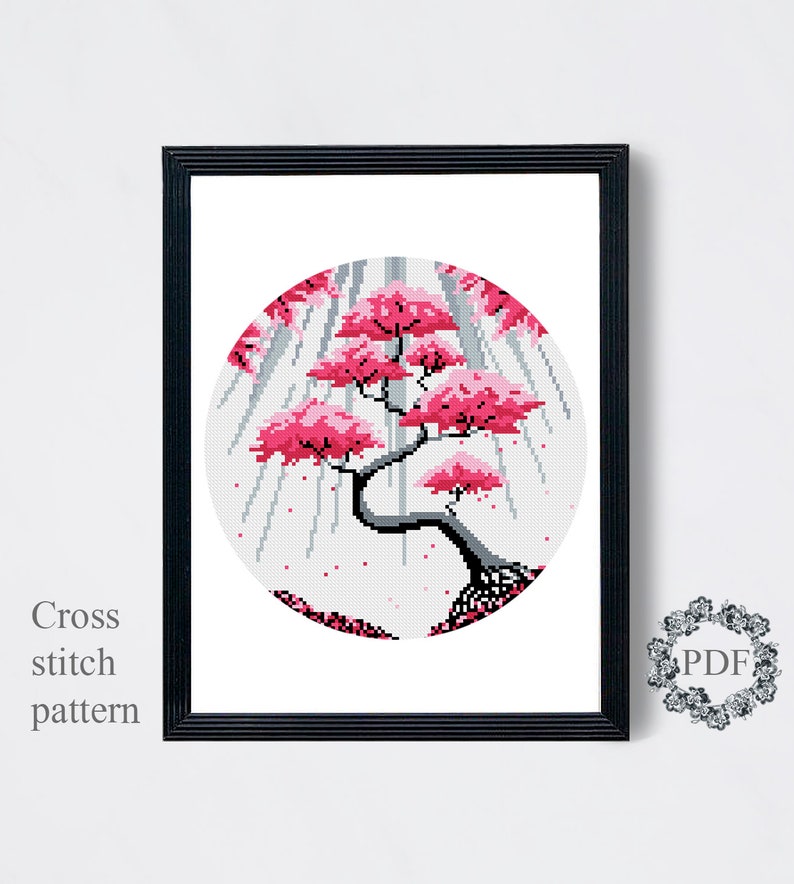 Tree Spring Modern Cross Stitch Pattern PDF Landscape Counted | Etsy