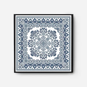 Folk Sampler Modern Cross Stitch Pattern PDF, Monochromatic Flowers Counted Cross Stitch Chart, Pillow, Carpet Embroidery, Digital Download