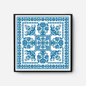 Monochromatic Sampler Cross Stitch Pattern PDF, Floral Folk Modern Counted Cross Stitch Chart, Pillow, Embroidery Antique, Instant Download