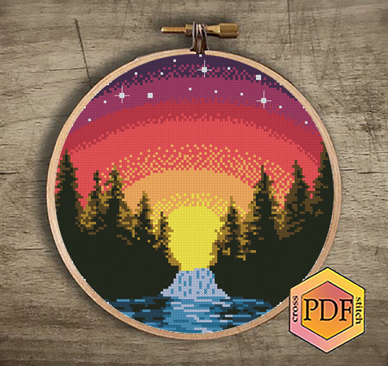 Landscape Modern Cross Stitch Pattern PDF, Sunset Counted Cross Stitch ...