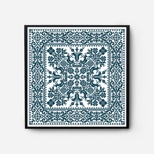 Monochrome Cross Stitch Pattern, Sampler Floral, Pillow, Antique Xstitch Carpet, Flowers Modern Cross Stitch Pattern PDF, Embroidery Vintage