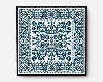 Monochroom kruissteekpatroon, Sampler bloemen, kussen, antiek Xstitch tapijt, bloemen modern kruissteekpatroon PDF, borduurwerk vintage