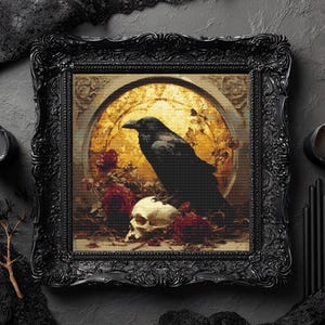 Raven Gothic Cross stitch pattern PDF Stained Glass Halloween cross stitch Medieval Skull Rose cross stitch Witchy Horror embroidery Spooky