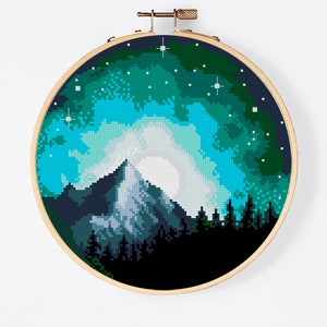 Starry Night Sky Modern Cross Stitch Pattern PDF, Mountain Landscape ...