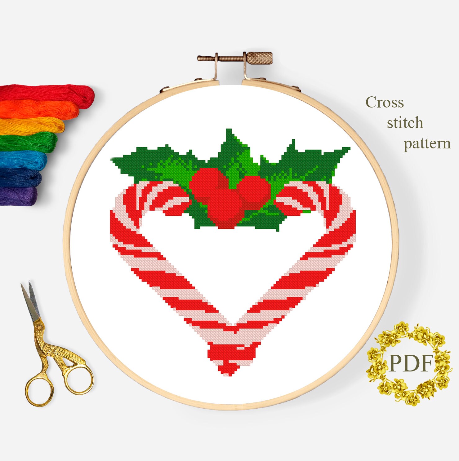 Retro Christmas Reindeer /& Candy Cane DIGITAL Counted Cross-Stitch Pattern Chart