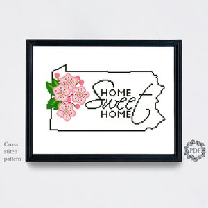 Pennsylvania State Flower Modern Cross Stitch Pattern PDF, USA Map Counted Cross Stitch Chart, Floral Embroidery, Hoop Art, Digital Download