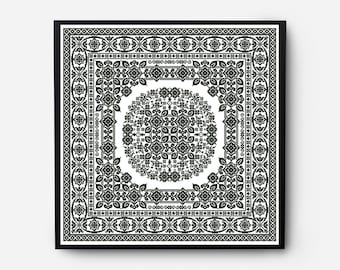 Monochromatic Sampler Cross Stitch Pattern PDF, Floral Folk Modern Counted Cross Stitch Chart, Pillow, Embroidery Antique, Instant Download